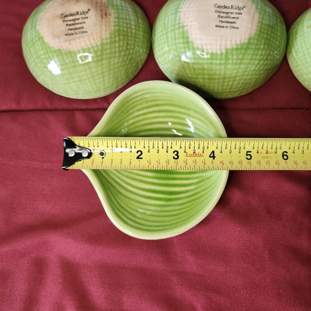 Garden Ridge Pottery Green Leaf Scalloped Ceramic Appetizer Dip Bowls Set of 4 - Picture 8 of 9
